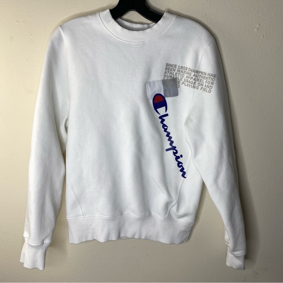 Champion white crewneck heavy sweatshirt inspo spell-out womens size small - Picture 2 of 7